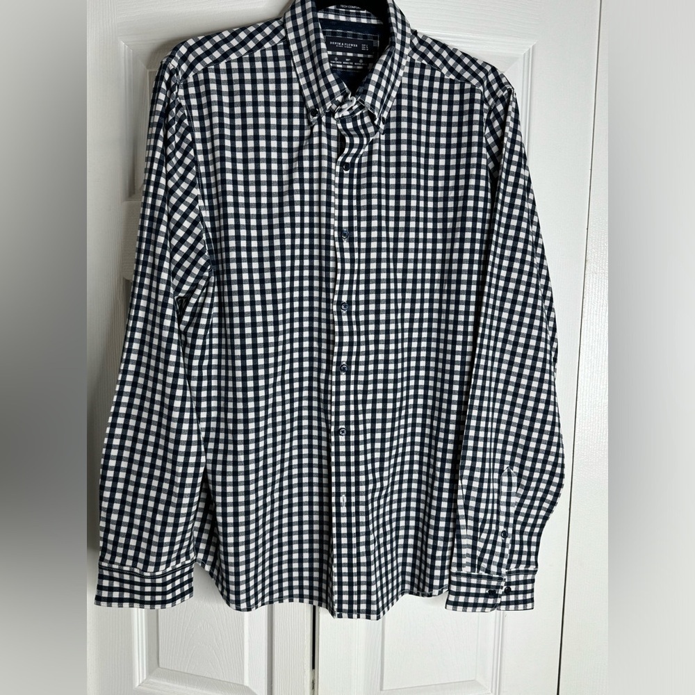 NWOT Denim & Flower Shirt Slim Fit Long Sleeve Button Down Blue white Plaid